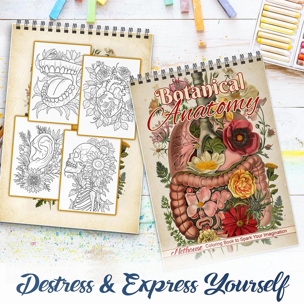 NETHOUSE Botanical Anatomy Spiral Coloring Book for Adults