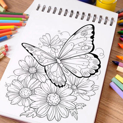 NETHOUSE Butterflies and Flowers Coloring Book Spiral Bound For Adults