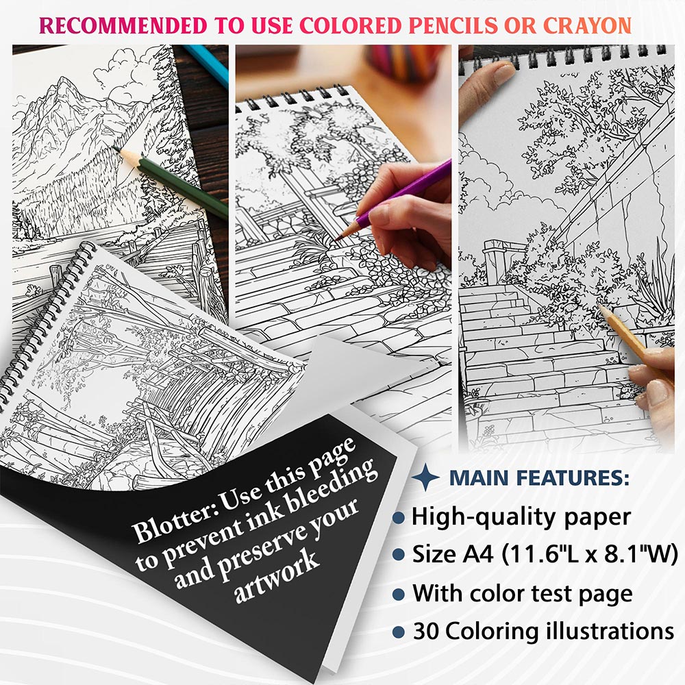 NETHOUSE Calm Landscapes Coloring Sheets for Adults