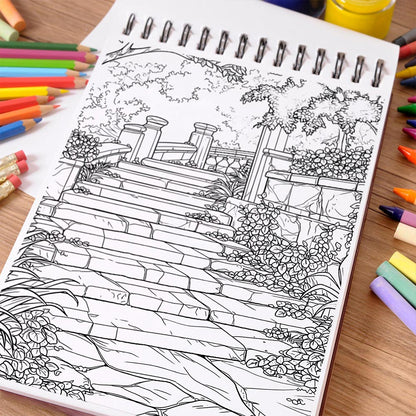 NETHOUSE Calm Landscapes Coloring Book Spiral Bound for Adults