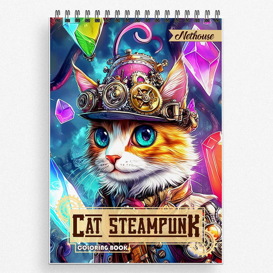 NETHOUSE Cat Steampunk Coloring Book For Adults