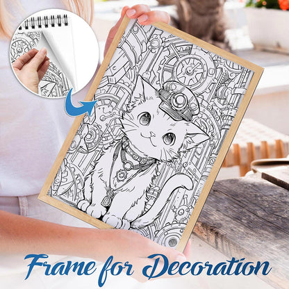 NETHOUSE Cat Steampunk Spiral Bound Coloring Book For Adults