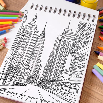 NETHOUSE Cityscape Coloring Book Spiral Bound For Adults