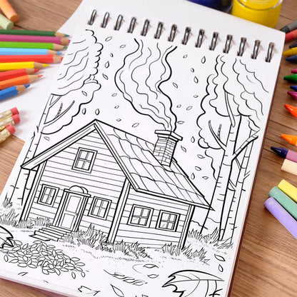 NETHOUSE Country Autumn Coloring Book Spiral Bound For Adults