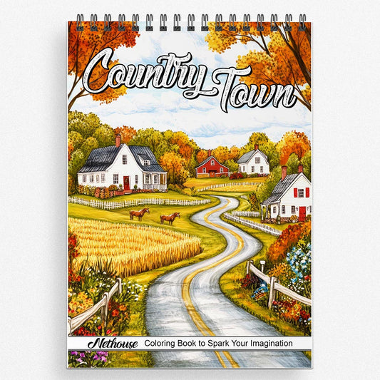 NETHOUSE Country Town Coloring Book for Adults