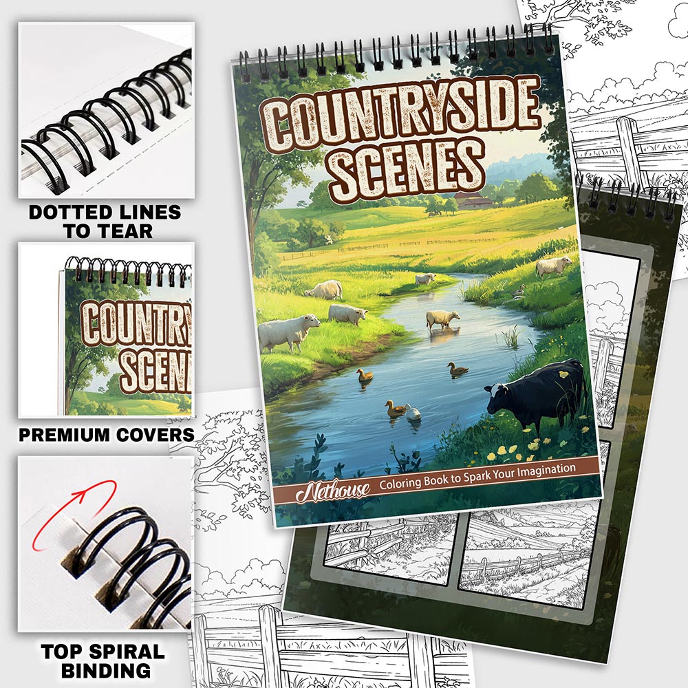 NETHOUSE Countryside Scenes Coloring Pages For Adults
