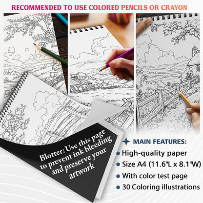 NETHOUSE Countryside Scenes Coloring Sheets For Adults