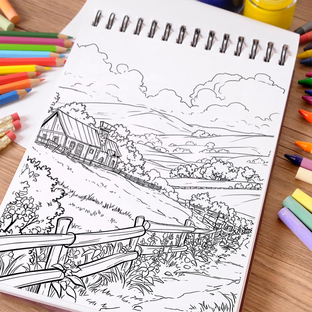 NETHOUSE Countryside Scenes Coloring Book Spiral Bound For Adults