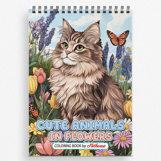 NETHOUSE Cute Animals in Flowers Coloring Book For Adults