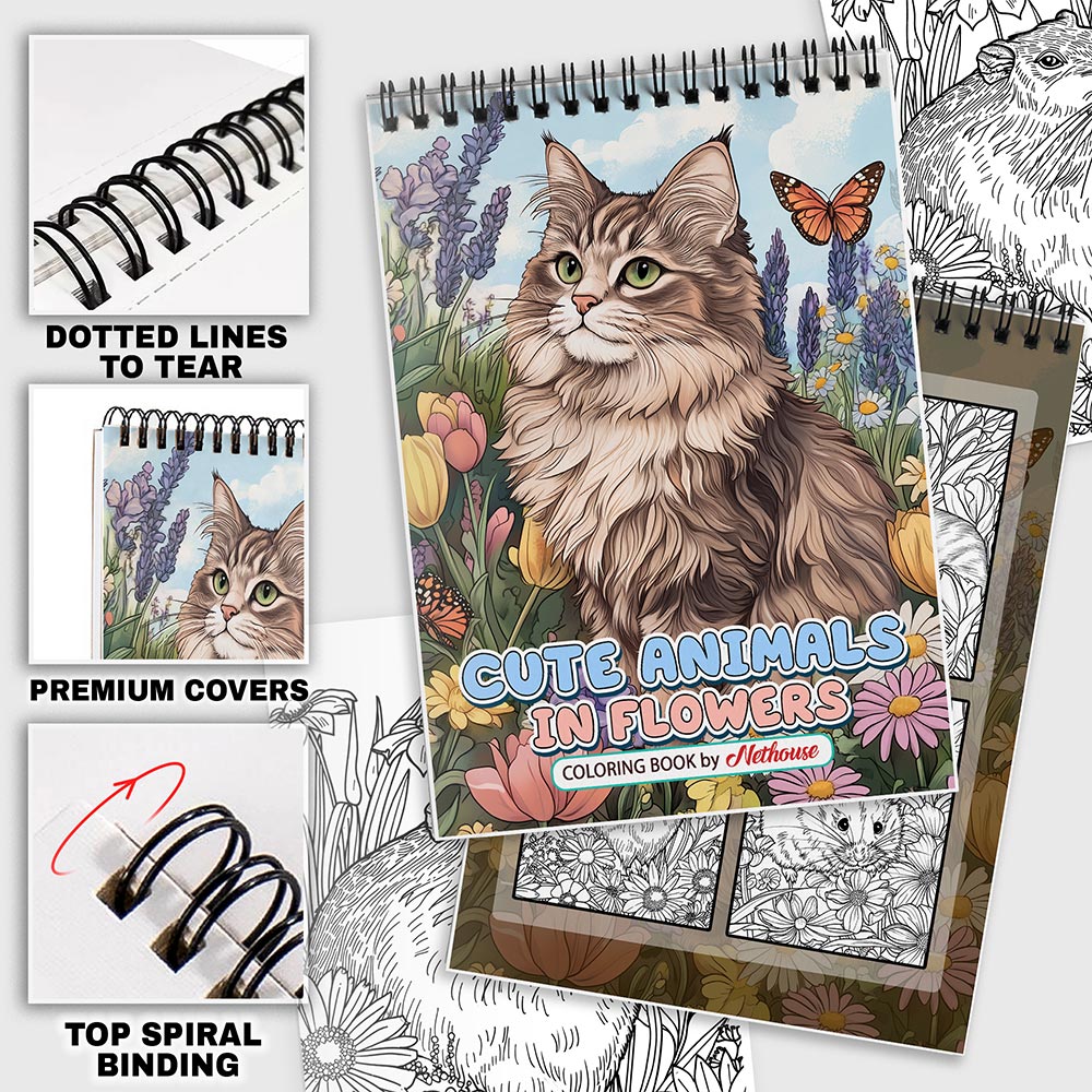NETHOUSE Cute Animals in Flowers Coloring Pages For Adults