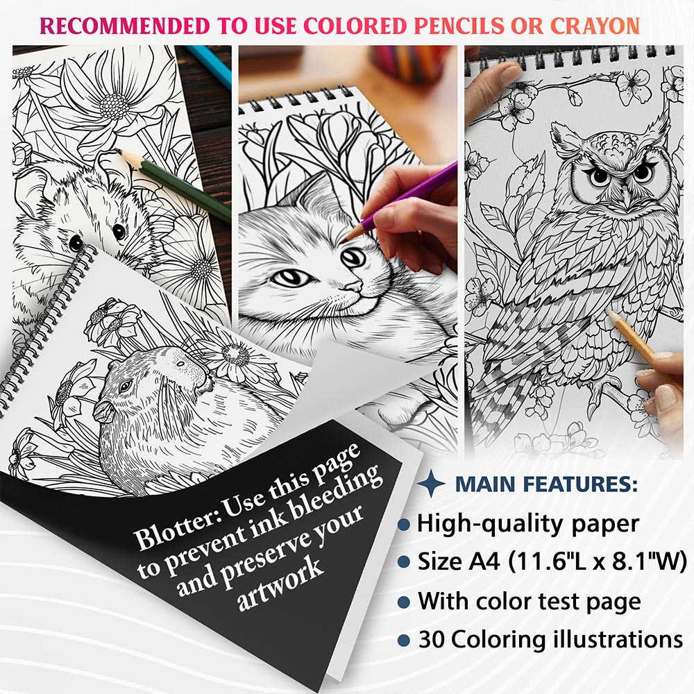 NETHOUSE Cute Animals in Flowers Coloring Sheets For Adults
