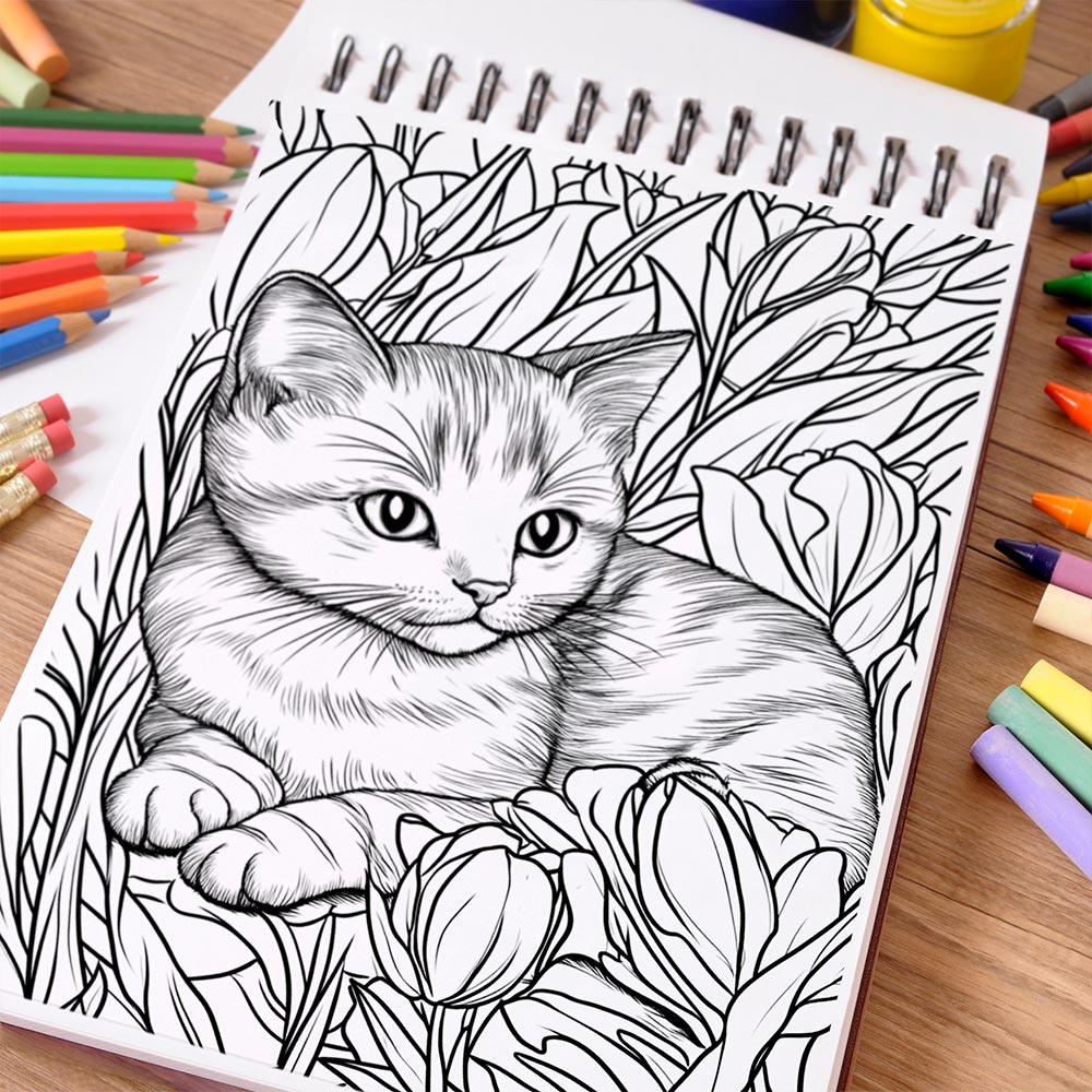 NETHOUSE Cute Animals in Flowers Coloring Book Spiral Bound For Adults