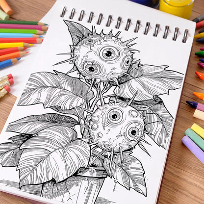 NETHOUSE Dark Botanical Horror Coloring Book Spiral Bound For Adults