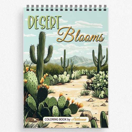 NETHOUSE Desert Blooms Coloring Book For Adults Relaxation & Stress Relief, 30 Coloring Pages of Desert Blooms, Cactus Flowers, Arid Landscapes, and Serene Southwestern Nature