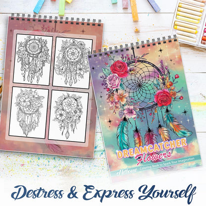 NETHOUSE Dreamcatcher Flowers Spiral Coloring Book For Adults