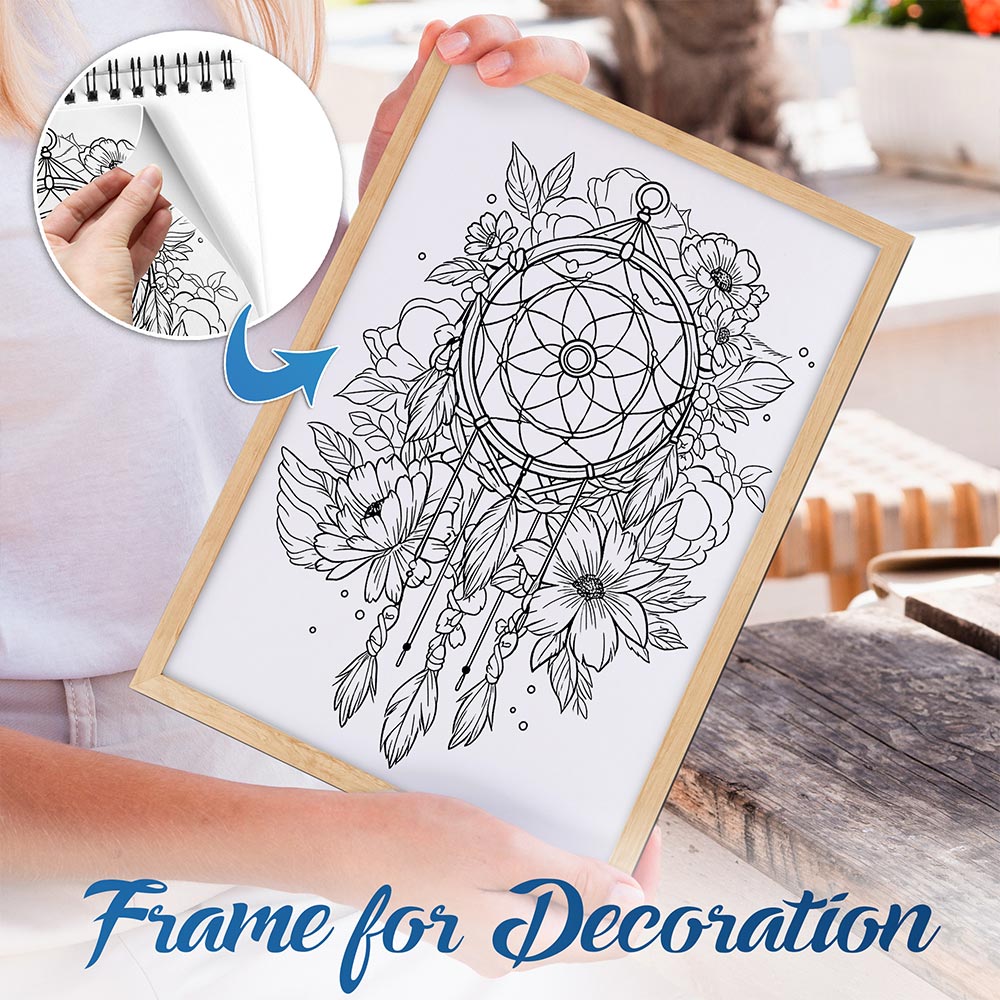 NETHOUSE Dreamcatcher Flowers Spiral Bound Coloring Book For Adults