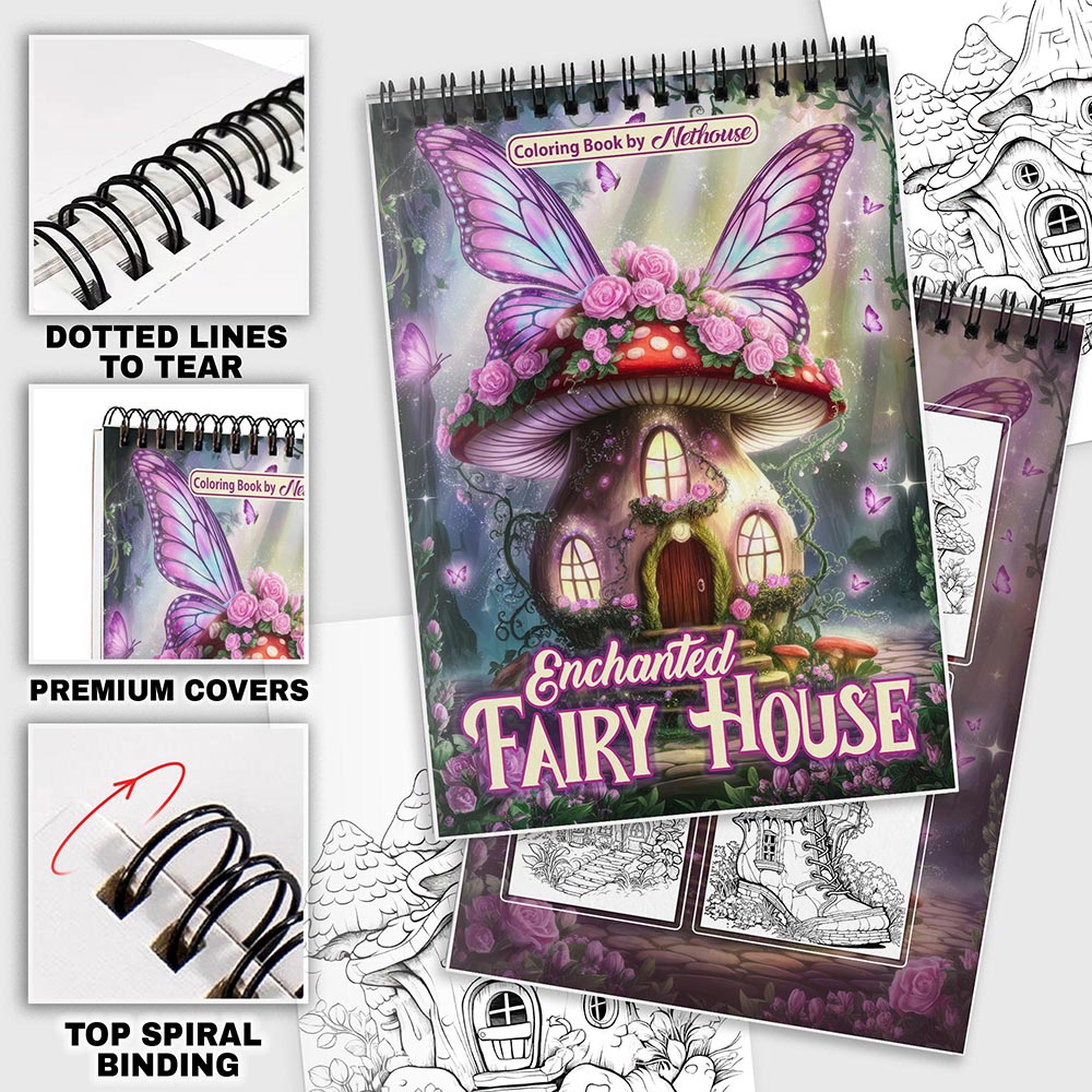 NETHOUSE Enchanted Fairy House Coloring Pages For Adults