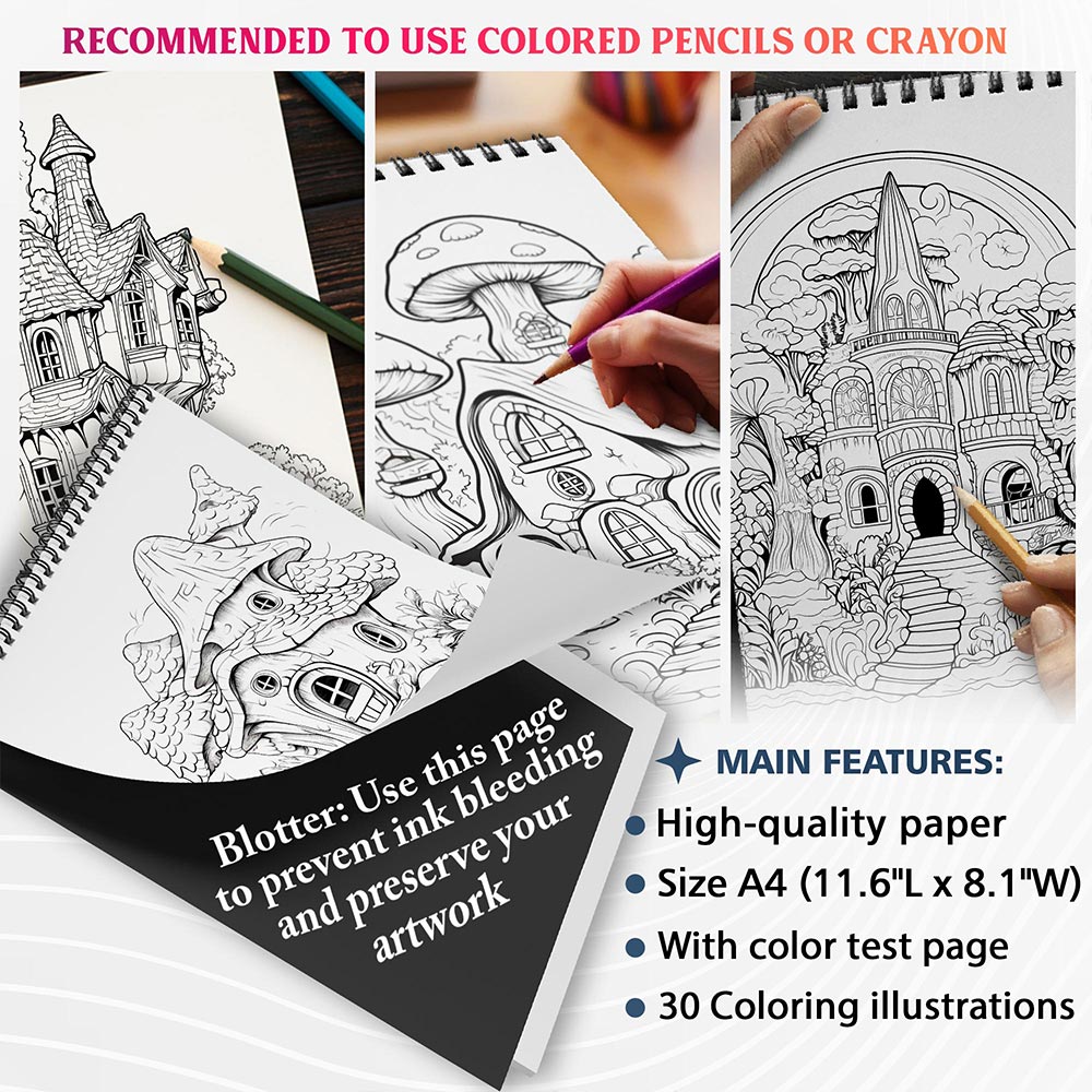 NETHOUSE Enchanted Fairy House Coloring Sheets For Adults