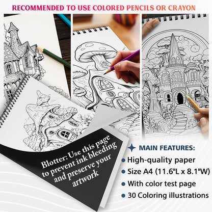 NETHOUSE Enchanted Fairy House Coloring Sheets For Adults