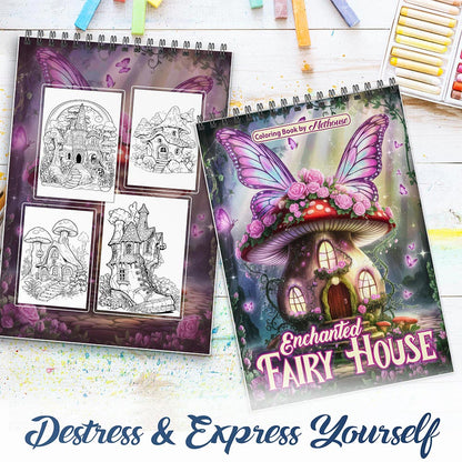 NETHOUSE Enchanted Fairy House Spiral Coloring Book For Adults