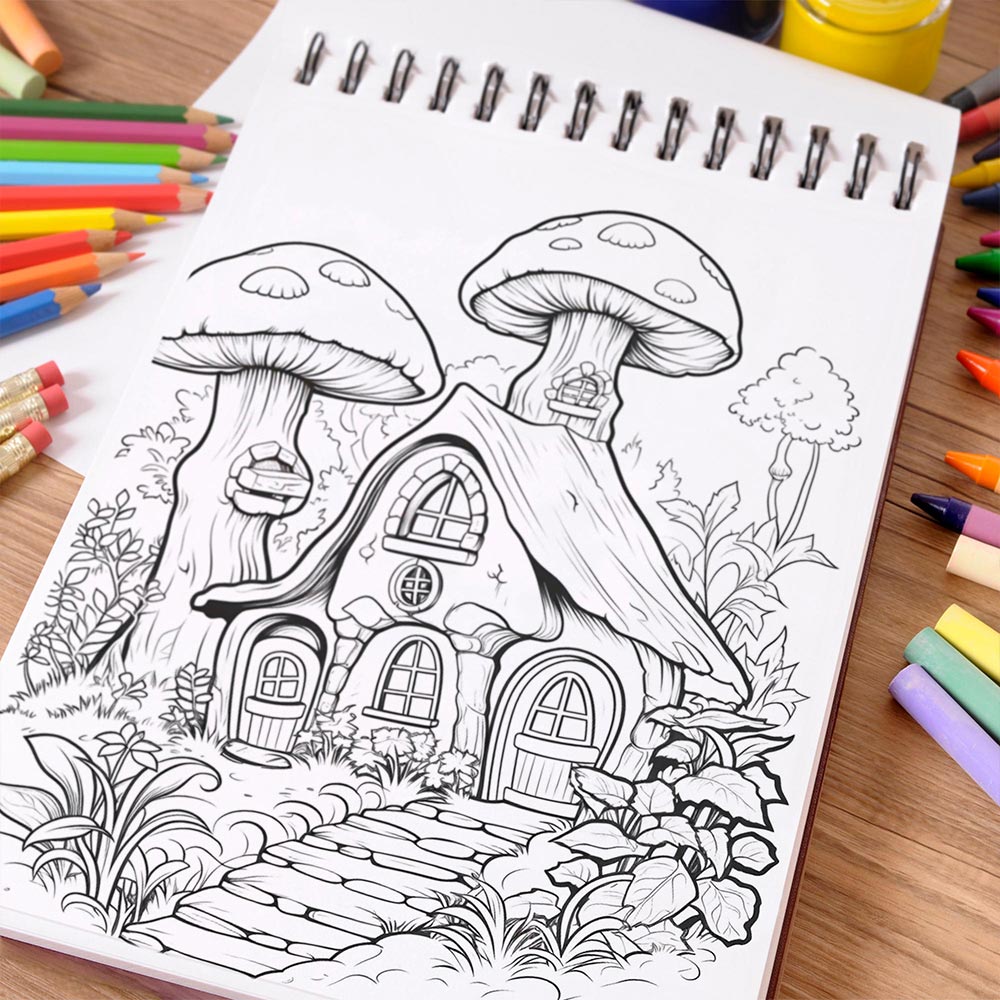 NETHOUSE Enchanted Fairy House Coloring Book Spiral Bound For Adults