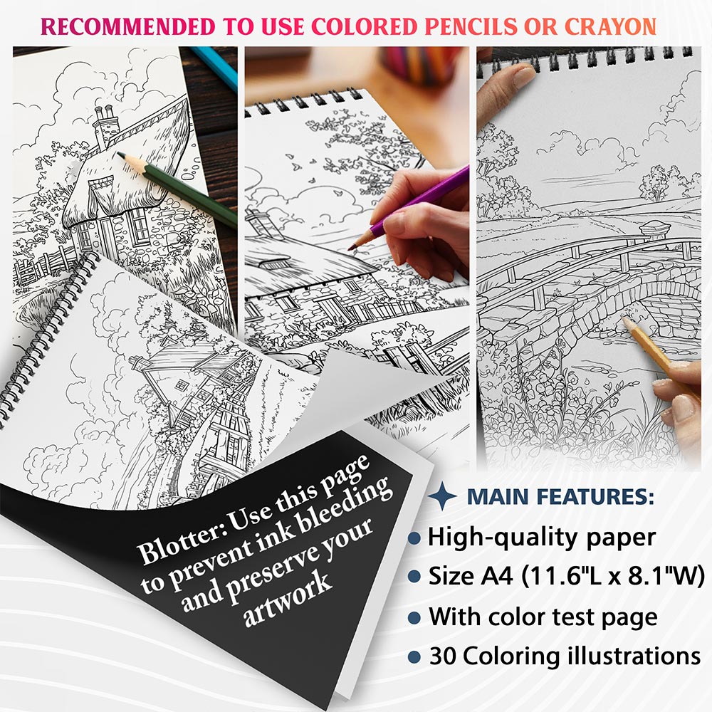 NETHOUSE England Countryside Coloring Sheets For Adults