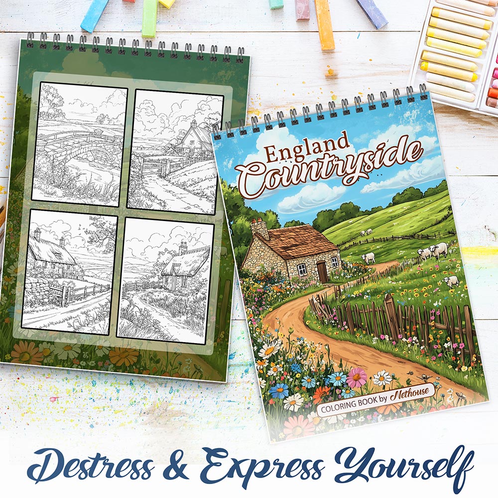 NETHOUSE England Countryside Spiral Coloring Book For Adults
