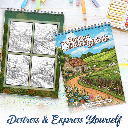 NETHOUSE England Countryside Spiral Coloring Book For Adults