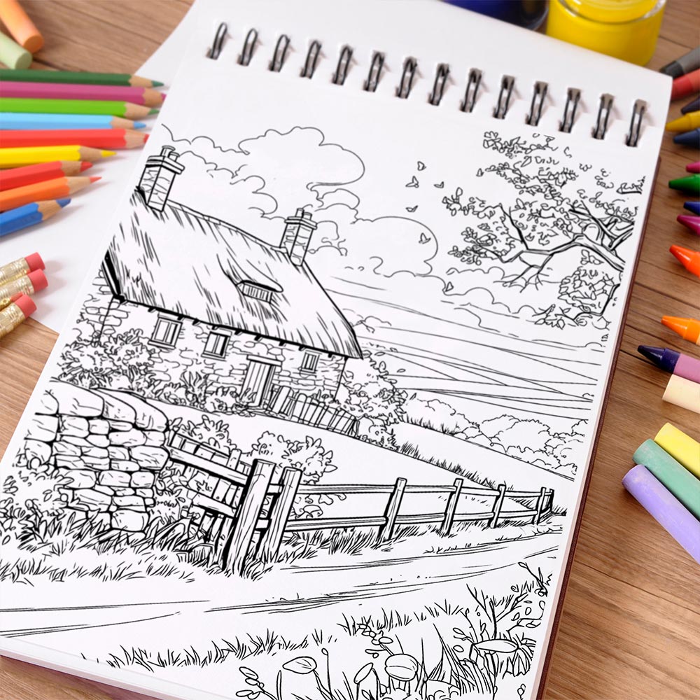NETHOUSE England Countryside Coloring Book Spiral Bound For Adults