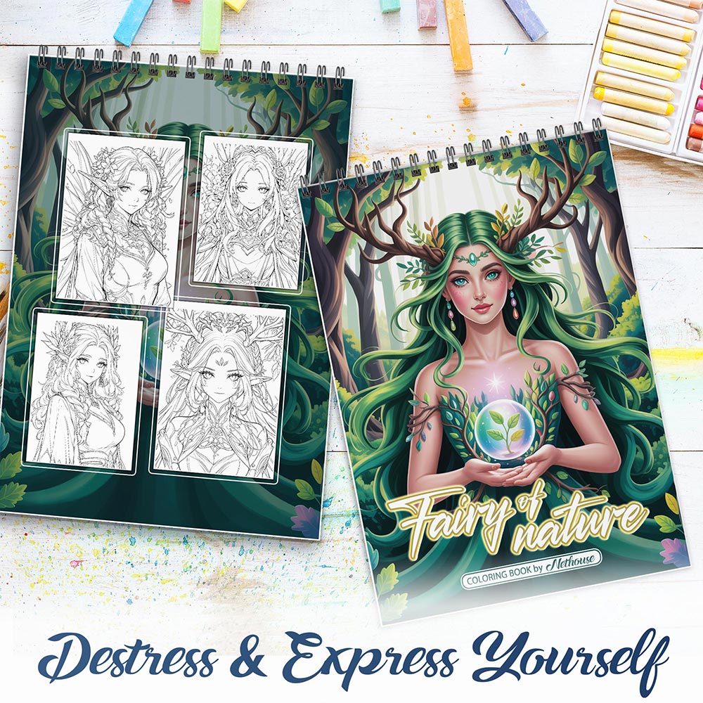 NETHOUSE Fairy Of Nature Spiral Coloring Book For Adults