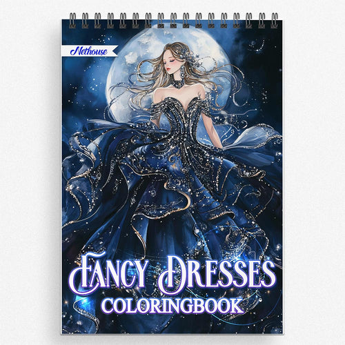 NETHOUSE Fancy Dresses Coloring Book For Adults Relaxation & Stress Relief, 30 Coloring Pages of Elegant Gowns, Fashion Outfits, Stylish Party Wear, and Glamorous Evening Dresses