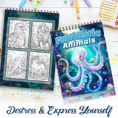 NETHOUSE Fantastic Animals Spiral Coloring Book For Adults