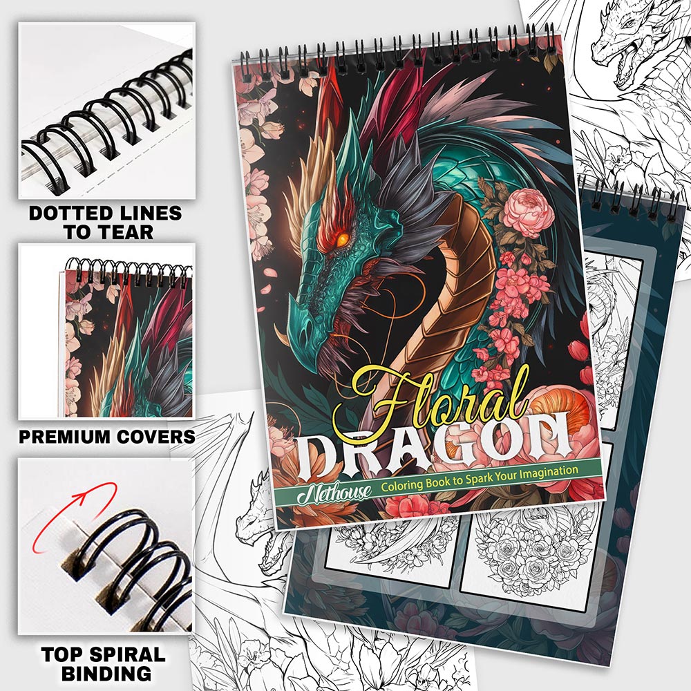 NETHOUSE Floral Dragon Coloring Pages For Adults