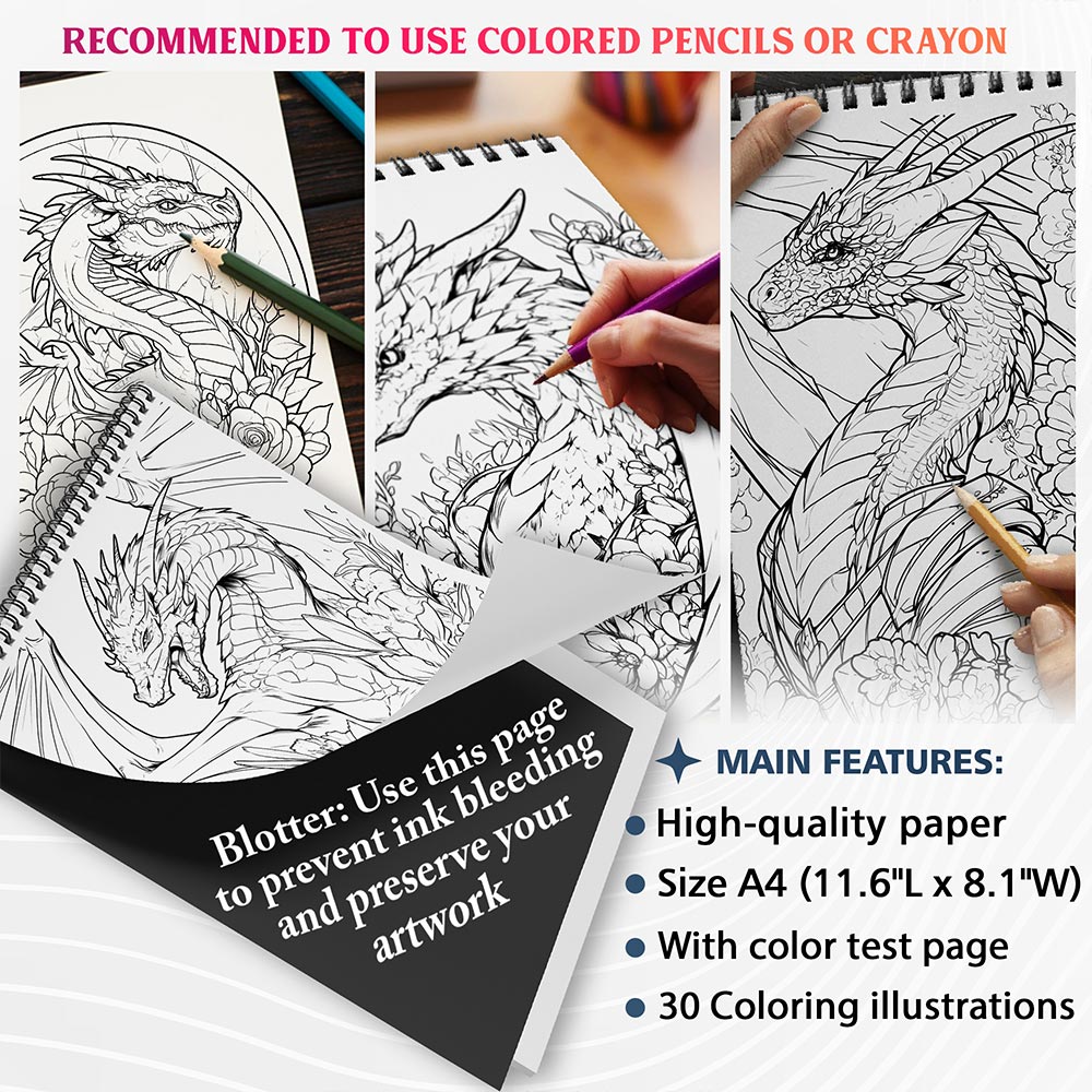 NETHOUSE Floral Dragon Coloring Sheets For Adults