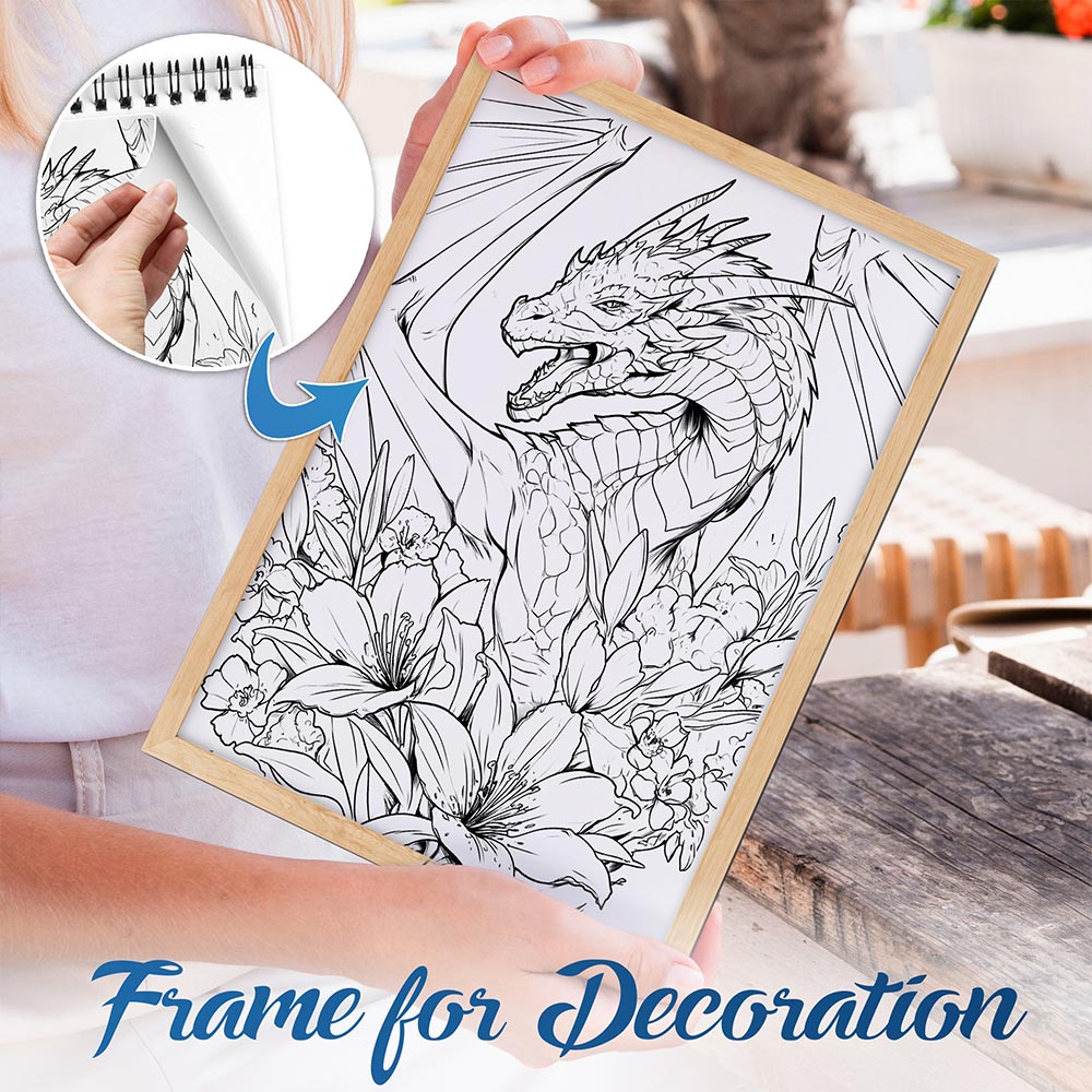 NETHOUSE Floral Dragon Spiral Bound Coloring Book For Adults