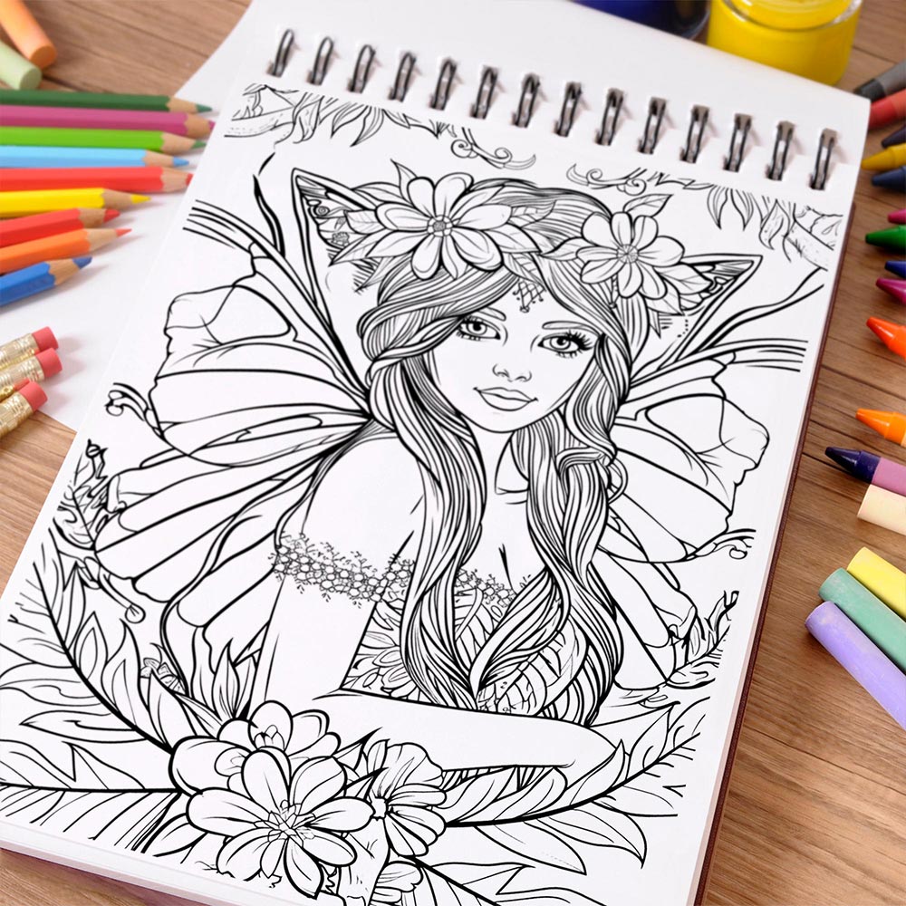 NETHOUSE Floral Fairies Coloring Book Spiral Bound For Adults