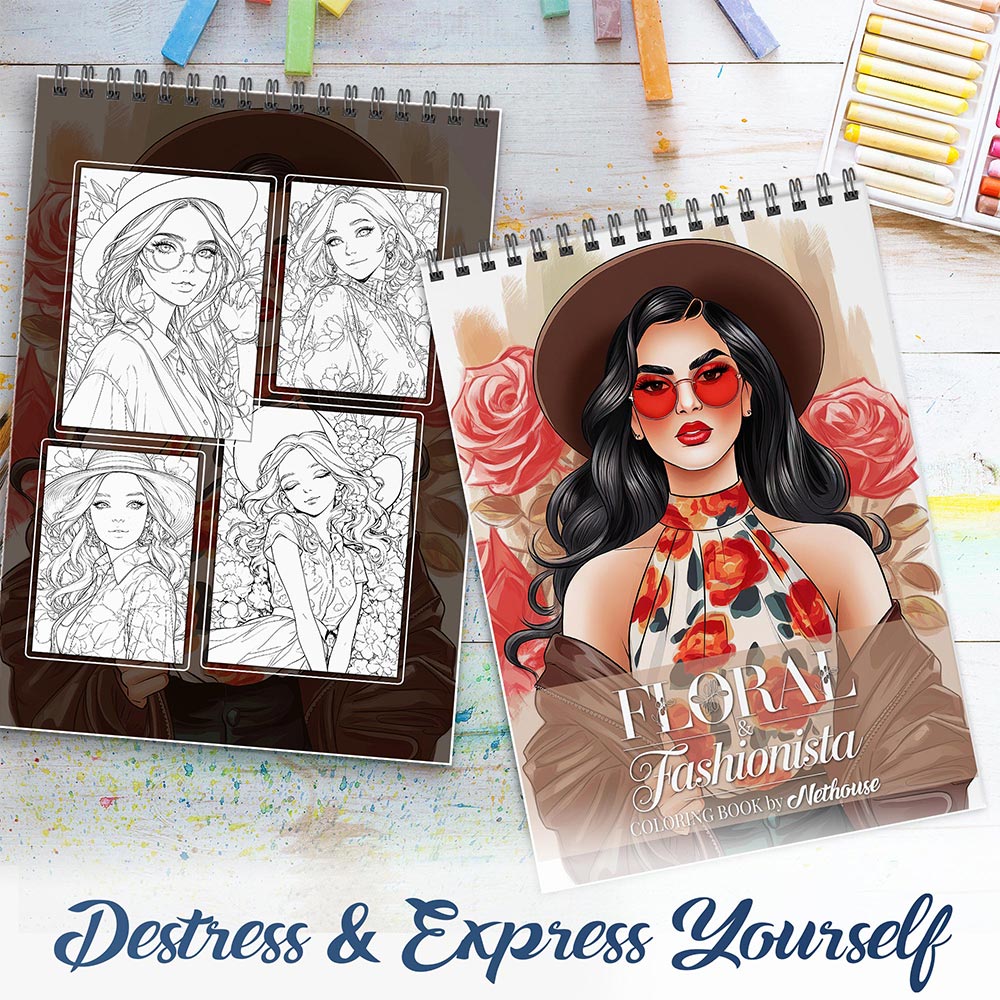 NETHOUSE Floral Fashionista Spiral Coloring Book For Adults