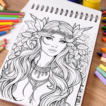 NETHOUSE Forest Goddess Coloring Book Spiral Bound for Adults