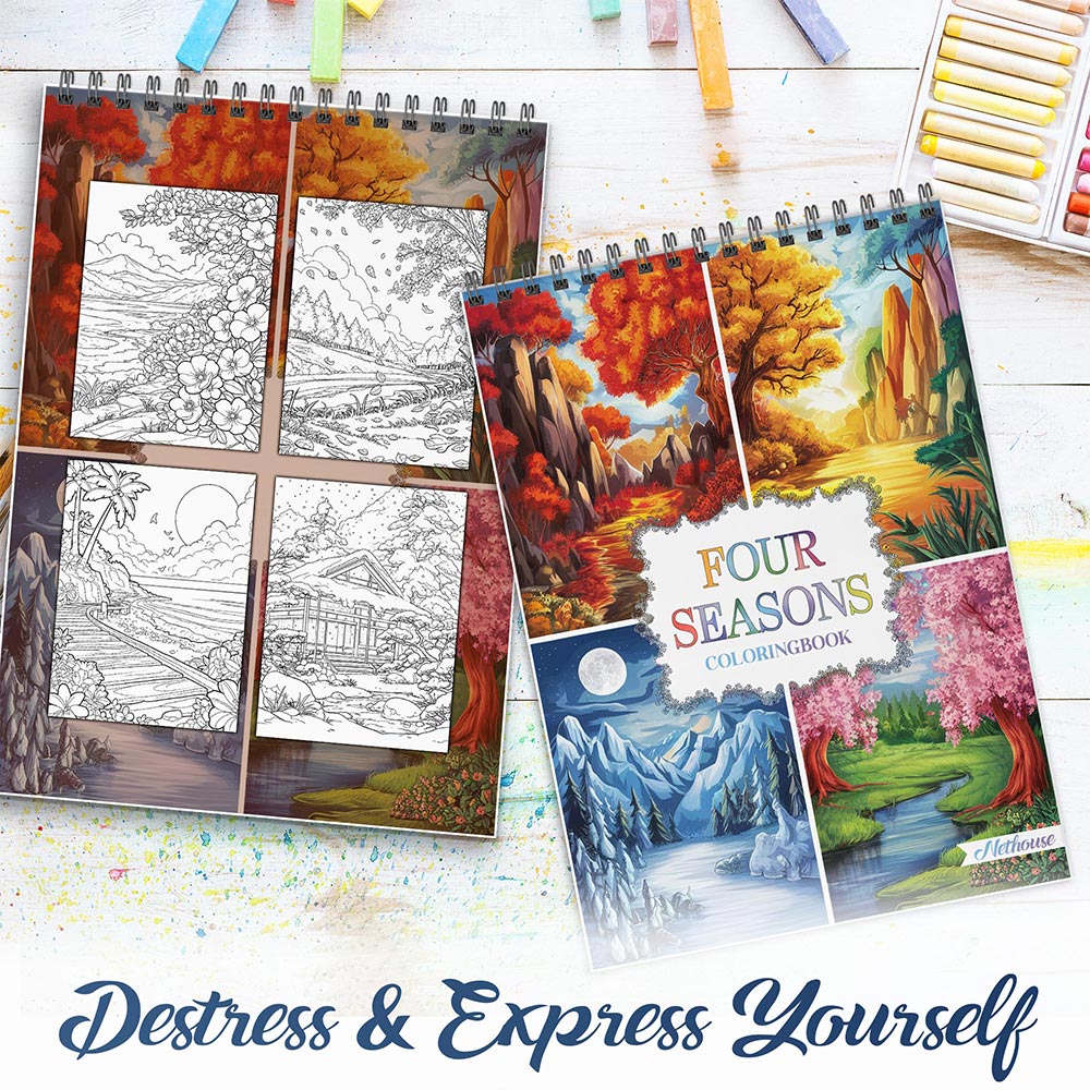 NETHOUSE Four Seasons Spiral Coloring Book For Adults