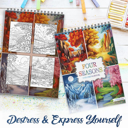 NETHOUSE Four Seasons Spiral Coloring Book For Adults