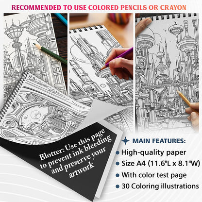 NETHOUSE Futuristic City Coloring Sheets For Adults
