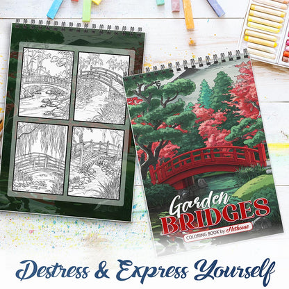 NETHOUSE Garden Bridges Spiral Coloring Book For Adults
