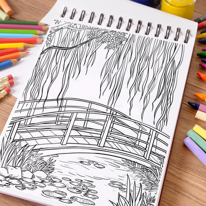 NETHOUSE Garden Bridges Coloring Book Spiral Bound For Adults