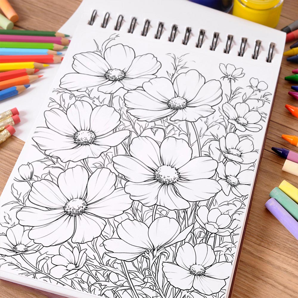 NETHOUSE Garden Cosmos Coloring Book Spiral Bound For Adults