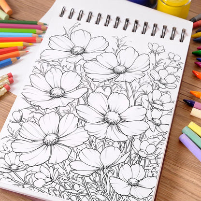 NETHOUSE Garden Cosmos Coloring Book Spiral Bound For Adults