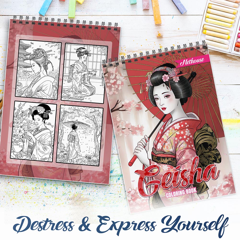 NETHOUSE Geisha Spiral Coloring Book For Adults