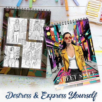 NETHOUSE Girl Street Style Spiral Coloring Book For Adults