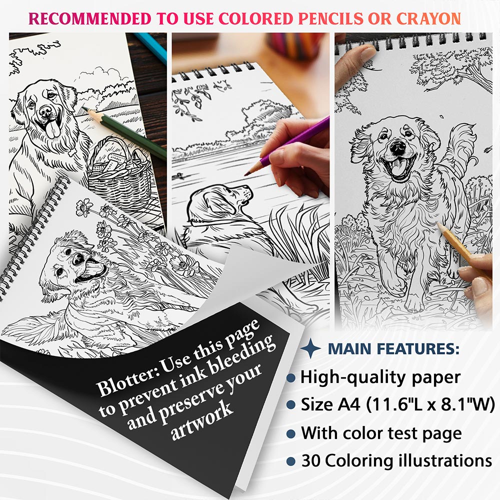 NETHOUSE Golden Retriever Coloring Sheets For Adults