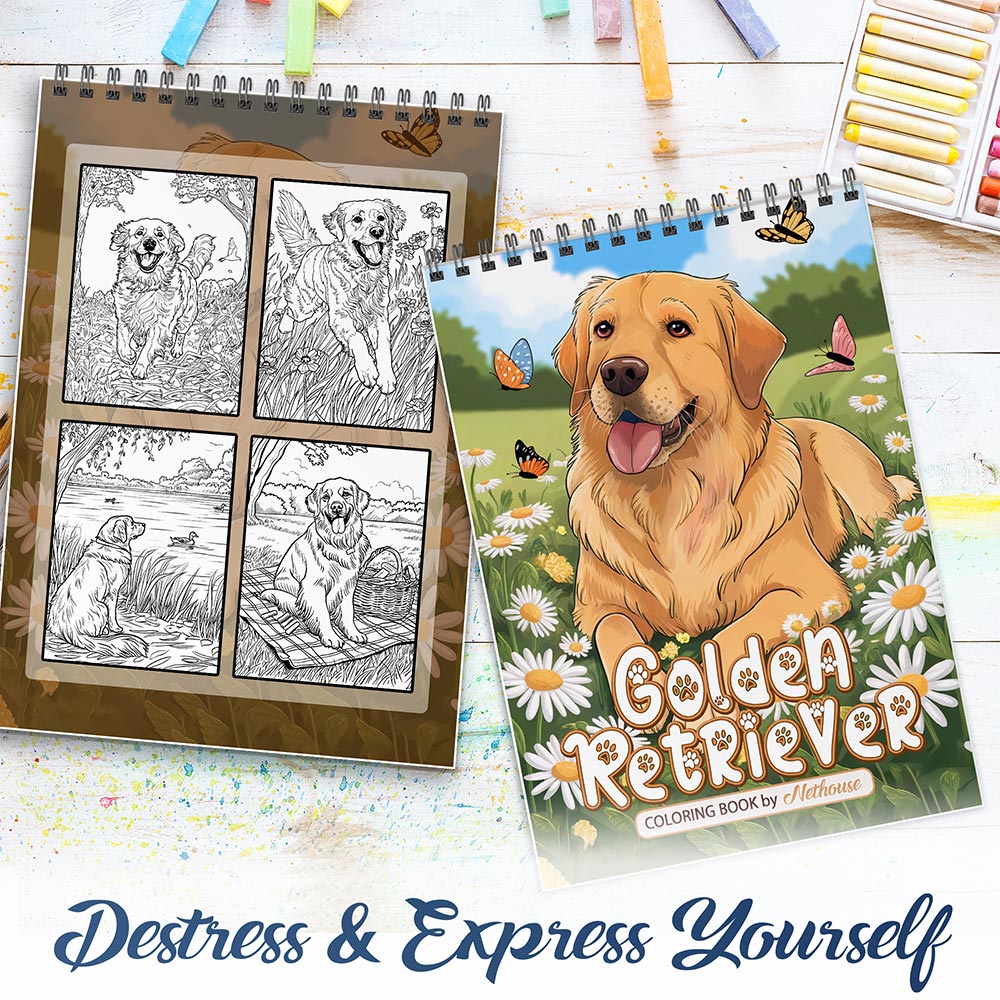 NETHOUSE Golden Retriever Spiral Coloring Book For Adults