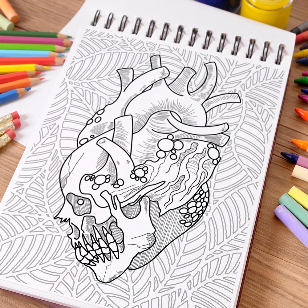 NETHOUSE Gothic Tattoos Coloring Book Spiral Bound for Adults